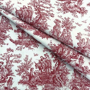 Cotton Toile Print Fabric by Yard Toile de Jouy Bedding Quilting Scenic Floral French Fabric for Sewing Cafe Curtain Historical Print Fabric Red