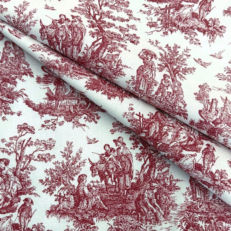 Cotton Toile Print Fabric by Yard Toile de Jouy Bedding Quilting Scenic Floral French Fabric for Sewing Cafe Curtain Historical Print Fabric Red