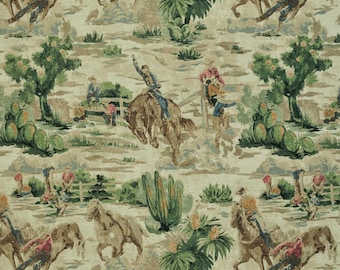 Western Cowboy Fabric by Yard Rodeo Horse Print Southwestern Desert Scene Textile Designer Home Sewing and Upholstery Cactus Design Fabric