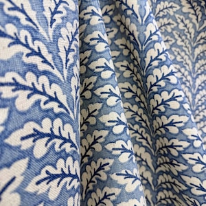 French Blue Botanical Fabric by the Yard Chateaucore Linen Look Cotton Slub Cream Floral Upholstery Drapery English Garden Home Decor image 1