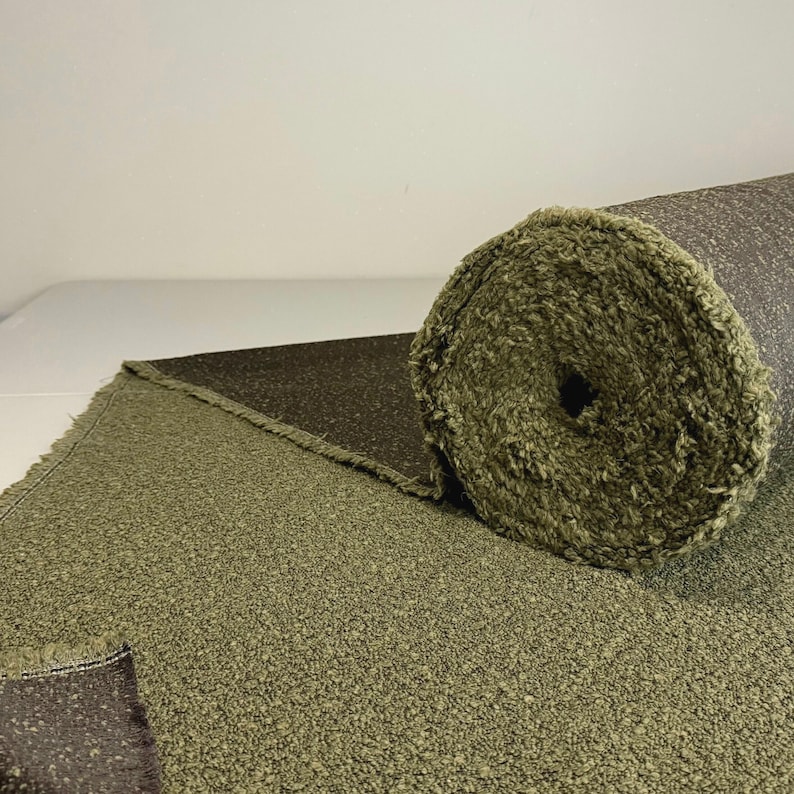 Boucle Fabric Moss Upholstery Textile Olive Nubbly Textured Green Chunky Bench Furnishing Material High Performance Upholstery Yardage Green image 6
