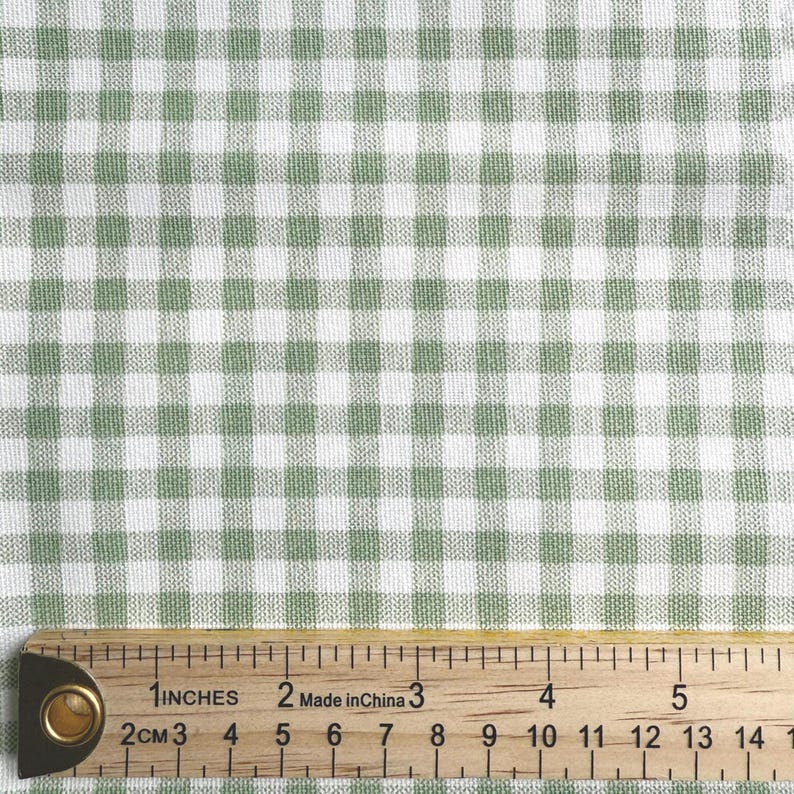 Sage Toile Fabric Light Green Gingham Cotton Pinstripe Soft Green Complementary Print Cottagecore Textile Kitchen Decor Curtain Tablecloth image 10