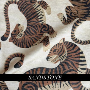 beige Large Scale Tiger Print Luxury Chenille Fabric High-End Exotic Upholstery Wild Feline Patterned Designer Textile