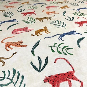 Wildlife Print Childrens Room Decor Jungle Fabric Cotton Big Cat Print Safari Nursery Fabric Colorful Animal Print Tropical Leopard Quilting Material Home Decor Sewing Supplies