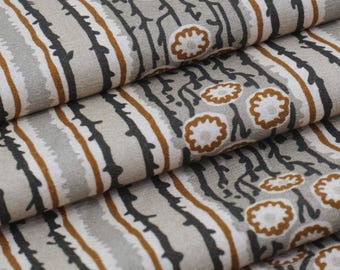 Taupe Terracotta Floral Stripe Fabric by Yard Neutral Upholstery Curtain Table Runner Sewing Material Rustic Cottagecore Botanical Textile