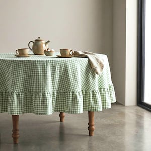 Sage Toile Fabric Light Green Gingham Cotton Pinstripe Soft Green Complementary Print Cottagecore Textile Kitchen Decor Curtain Tablecloth image 4