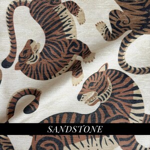 beige Large Scale Tiger Print Luxury Chenille Fabric High-End Exotic Upholstery Wild Feline Patterned Designer Textile