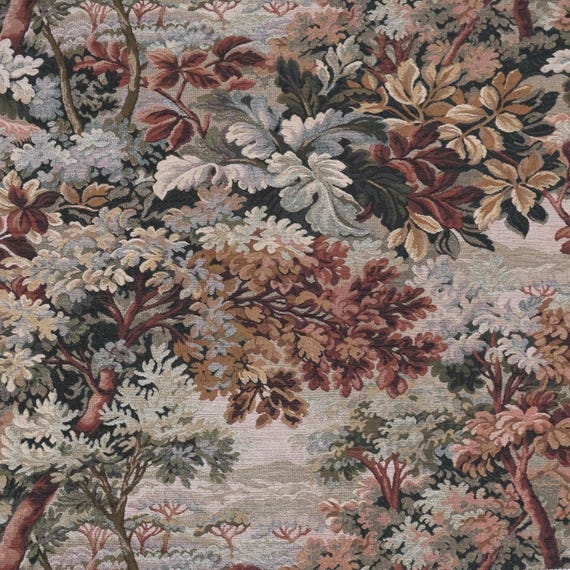 Tapestry Upholstery Fabric by the Yard Verdure Foliage Scenic Woven Textile Heavyweight Jacquard Antique Style Woodrose Sofa Chair Drapery