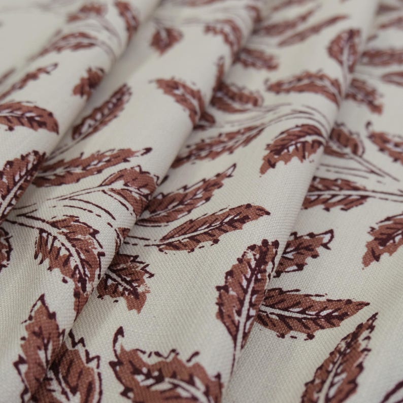 Deep Red Leaf Fabric Maroon Leafy Vine Block Print Burgundy Botanical ...