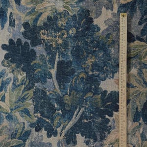 Blue Leaves Pattern Fabric Verdant Print Designer Textile Medieval Inspired Fabric Furniture Upholstery Material Distressed Vintage Finish image 6