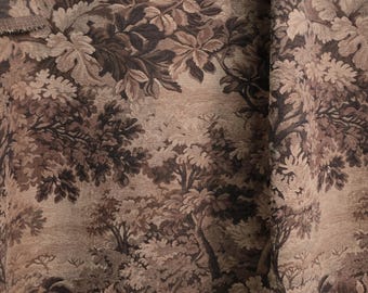 Tapiz de bosque marrón cortado a medida. Diseño textil tejido con motivos terrosos. Decoración botánica vintage para el hogar. Material de tapicería para muebles.