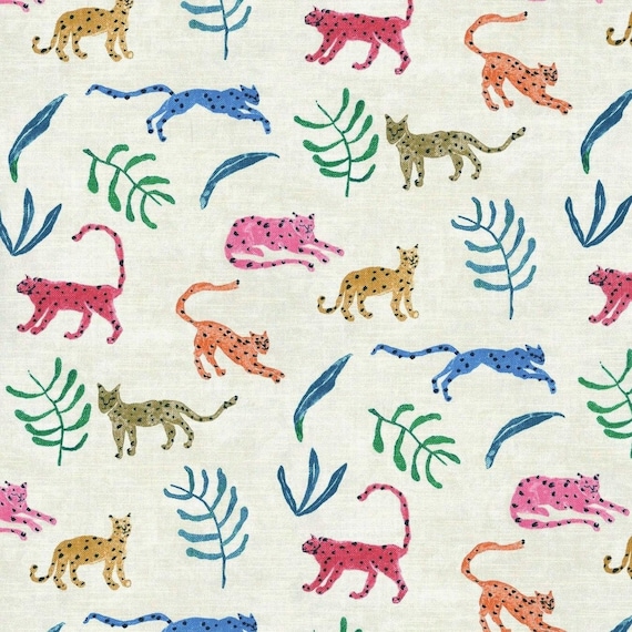 Jungle Fabric Cotton Big Cat Print Safari Nursery Fabric by Yard Colorful Animal Print Tropical Leopard Quilting Material Home Decor Sewing