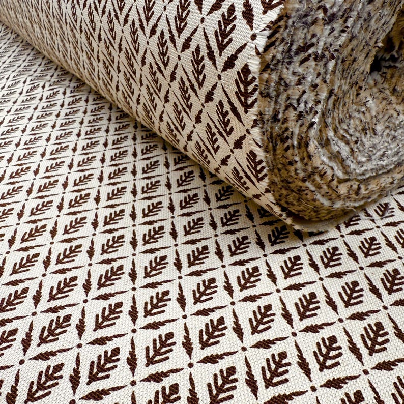 Diamond Motif Fabric by Yard Brown Botanical Cotton for Upholstery Drapery Textile Small Scale Pattern Home Decor Material Curtain Sewing image 3