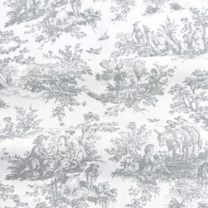Pastel Toile Fabric French Provincial Craft Making Material Scenic Vintage Style DIY Sewing for Home Projects Custom Special Gift Wrap Idea Gray Toile