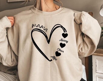 Personalized Mum Heart Sweatshirt, Custom Mama Shirt, New Mom Gift, Grandma Sweater, Nanny Crewneck, Mothers Day Present, Mummy Birthday Top