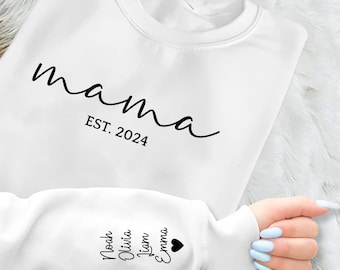 Mama Est Sweatshirt, Mama Est 2024 Sweatshirt With Kids Name, Custom Mom Sweatshirt, New Mom Gift, Mama Sweatshirt, Gift for Mom, Retro Mom