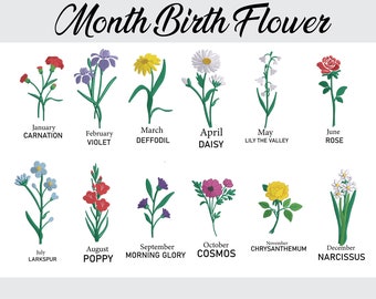 Embroidery 12 Month Flowers, Birth Flowers Bundle Machine Embroider, Digital Pattern, Pes Dst File, Instant Download Mini Wildflower, 3 Size