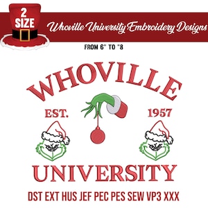 Whovillee University Christmas Embroidery, Merry Christmas Machine Embroidered Design, Instant Download, Digital Embroidery files for use