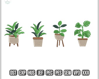 Plant Pots Design Embroidery, Home Plants Embroidery Machine Files,  Instant Download, Botanical Cottagecore Plant Embroidery, Pes Dst Files