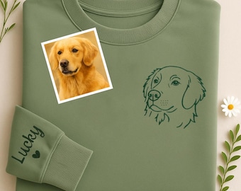 Embroidered Pet Portrait Sweatshirt, Custom Dog/Cat Outline Picture Sweater, Personalized Pet Photo with Name Hoodie, Gift for Pet Lovers