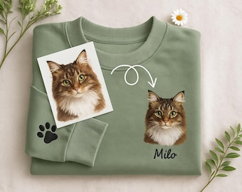 Custom Cat Embroidered Sweatshirt, Personalized Pet Name or Face Sweatshirt, Christmas Pet Crewneck Sweatshirt, Perfect Gift for Pet Lovers