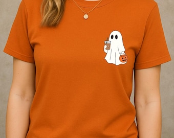 Comfort Colors Ghost Coffee Shirt, Cute Halloween 2025 Tee, Spooky Ghost Pumpkin Top, Fall Aesthetic Outfit Gift, Witchy Cozy Vibes Shirt