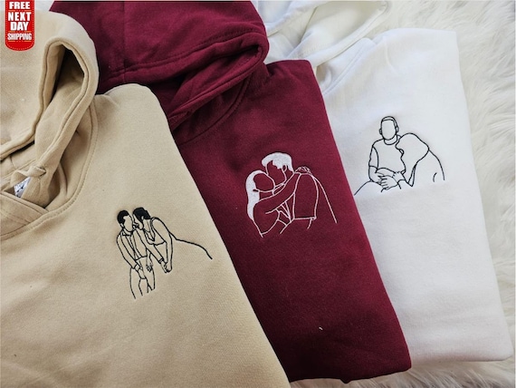Last day 70% sale Couple Photo Hoodie, Custom Embroidered Matching Hoodie, Couple Matching Portrait Sweatshirt, Anniversary Gift For Him