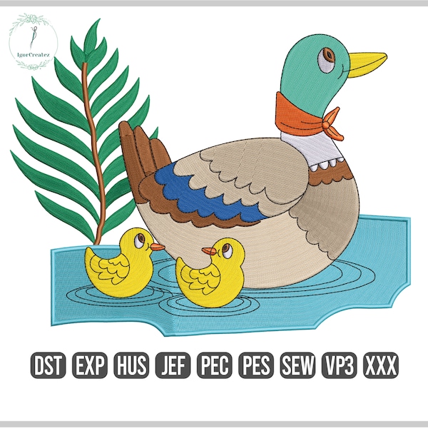 Family Ducks Swing embroidery Design, Cute Ducklings with Mother Duck Machine Embroidery Pattern, Instant Download, Pes Dst Digital Files