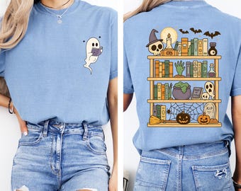 Ghost Reading Books Comfort Colors Shirt, Halloween Book Spooky Librarian Tee, Boo Ghost Horror Book Shirt, Witchy Book Cozy Halloween Tee
