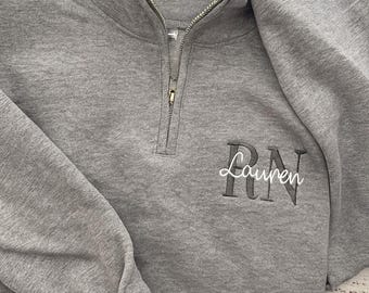 Nurse Embroidered Sweatshirt, 1/4 Zip Rn Nurse Quarter Zip Jacket, Nursing Student Sweatshirt, Nicu Nurse Sweatshirt, Registered Nurse Gift