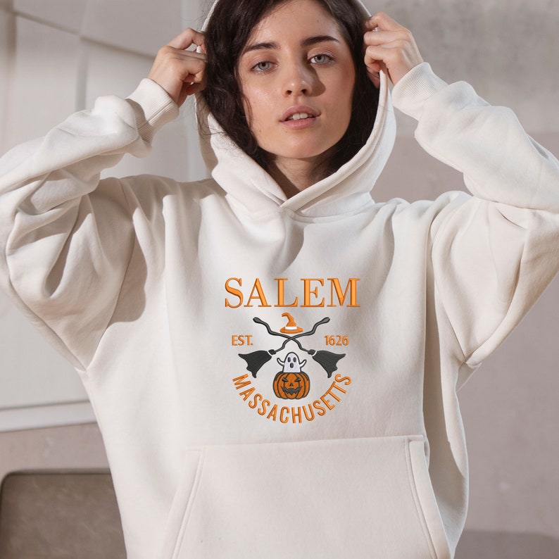 Halloween Embroidery, Salem Massachusetts Halloween Machine Embroidered