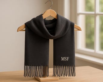 Custom Initial Embroidered Scarf, Monogrammed Christmas Shawl, Unisex Winter Initial Scarf, Personalized Luxury Scarf, Wedding Scarf Gift
