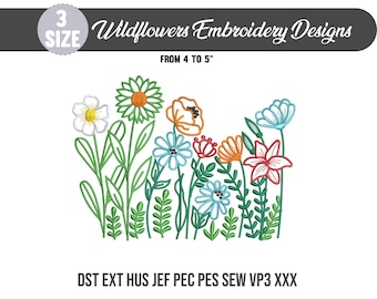 Flowers Digital Machine Embroidery, Beautiful Floral Pattern, Wildflowers Embroidery Design, Instant Downloadable, Digital Embroidered Files
