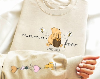 Mama Bear Personalized Sweatshirt, Custom Mom Sweatshirt with Kids' Names, Winnie the Poohh Shirt Gift for Mom, Cute Mother's Day Hoodie