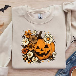 Floral Kürbis Herbst Sweatshirt, Herbst gemütliche Thanksgiving Shirt, Retro Kürbis Halloween Pullover Shirt, gruselige Saison Herbst Geschenk für sie Top