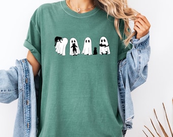 Halloween Black Cat Shirt, Comfort Colors Ghost Halloween T, Spooky Season Trick or Treat Top, Cute Black Cat Tee, Spooky Cat Fall Ghost Tee