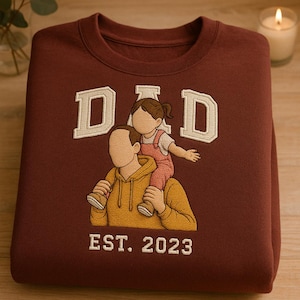 Bestickter Papa Hoodie mit Foto, Papa Foto Shirt, Vatertagsgeschenk, Papa Sweatshirt mit Kinderfoto, Papa Gedenkgeschenk, Vatertagsgeschenk