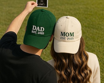 Custom Embroidered Mom Est Date Hat, Unisex Adjustable Matching Cap, Personalized Baseball Cap for New Mom or Dad, Special Gift for New Mom