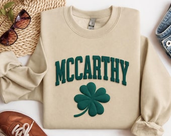 Personalized Name St Patrick's Day Sweatshirt, Custom Shamrock Last Name Sweatshirt, Four Leaf Irish Sweatshirt, St Patrick's Day Gift