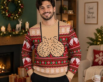 Naughty Ugly Christmas Sweater, Funny Novelty Xmas Sweater, Jingle Balls Holiday Sweater, Xmas Party Sweater, Cheeky Adult Humor Xmas Top