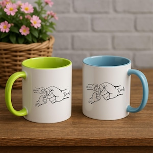Custom Dad Mug with Kids’ Names, Best Dad Gift, Personalized Dog Dad Coffee Mug for Father’s Day, Birthday Gift from Kids, Dad Fist Bump Mug