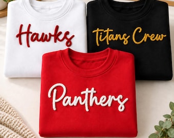 Personalized Chenille Crewneck Sweatshirt, Custom Team Lettering, Varsity Style Embroidery, Sports Team Gift, Game Day Outfit