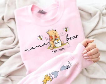 Custom Mama Bear Shirt, Mother Day Gift, The Pooh Cute Sweatshirt for Mom, Grandma Bear Sweatshirt with kid names, Sweater For Mother’s Day