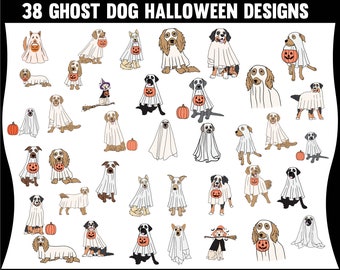 Pacchetto 38 cani fantasma, razze di cani fantasma png, pacchetto cane fantasma retrò Spooky Boo png, download immediato, razze di cani di Halloween, file png digitali