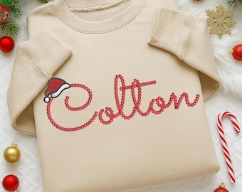 Personalized Embroidered Christmas Sweatshirt, Custom Name Christmas Sweatshirt, Embroidered Xmas Gift, Custom Family Holiday Sweatshirt