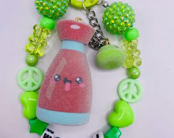 Wasabi and soy sauce green bag charm