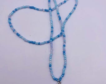 Aquamarine inspired seed bead beach blue necklace with blue pendent