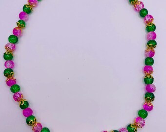Green and pink wicked inspired elastic necklace