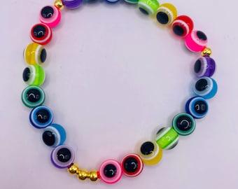 Rainbow evil eye beaded bracelet
