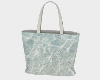 Water Surface Large Cotton Canvas Tote - printed lightweight fabric carryall bag - Free Shipping w/in USA